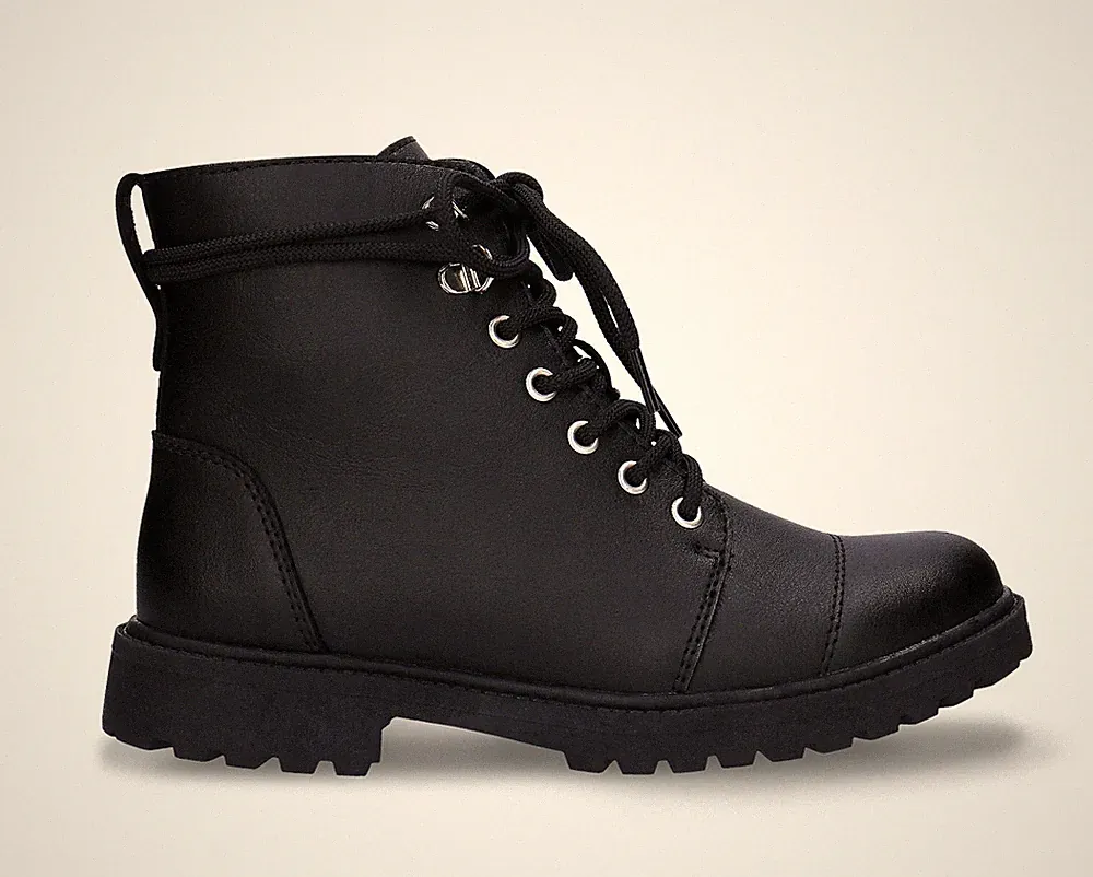 Vegane Shearling Kampf Stiefel Winter aus Apfelleder und warmen Baumwolle Fütter