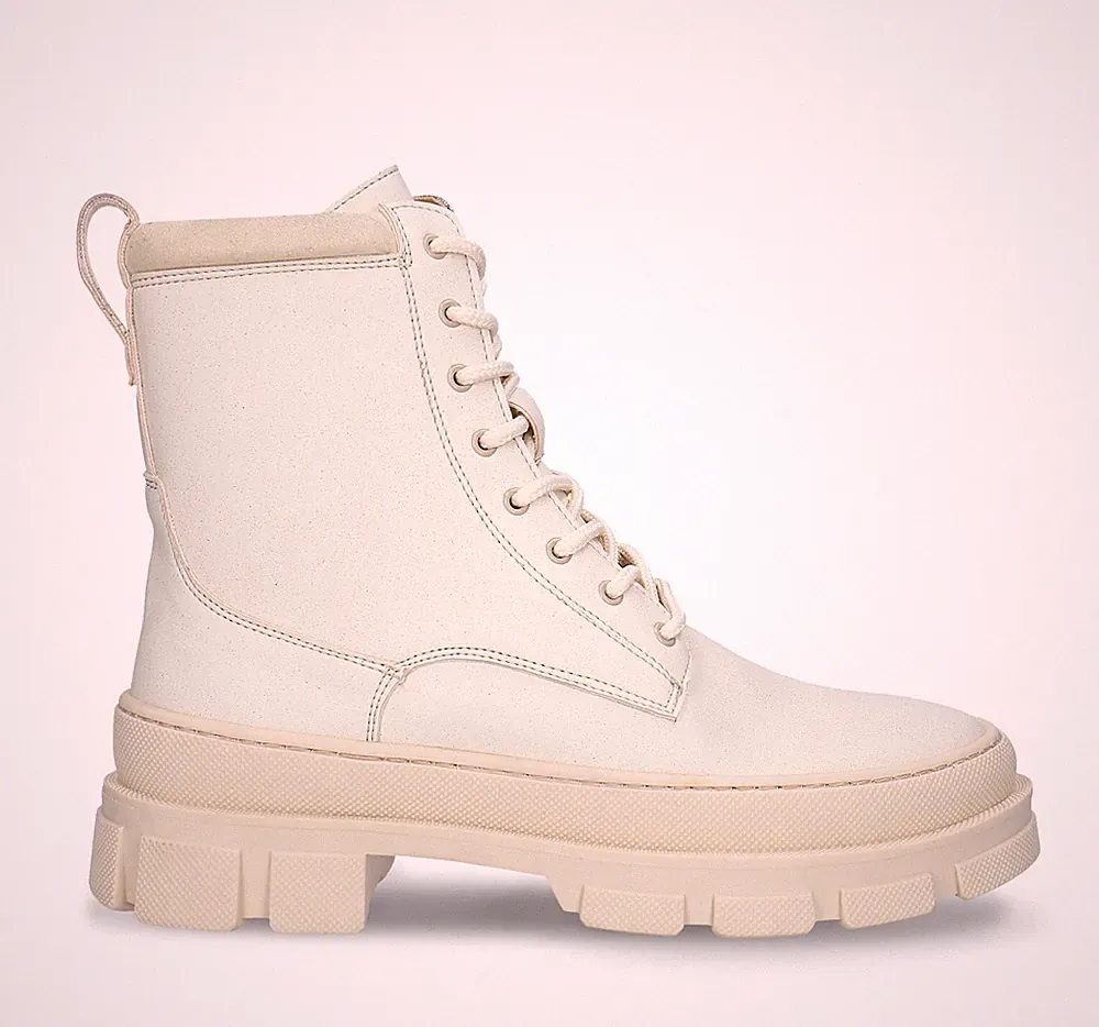 Vegane weiße Stiefel für Damen aus Apfelleder mit Reißverschluss Freizeitstil