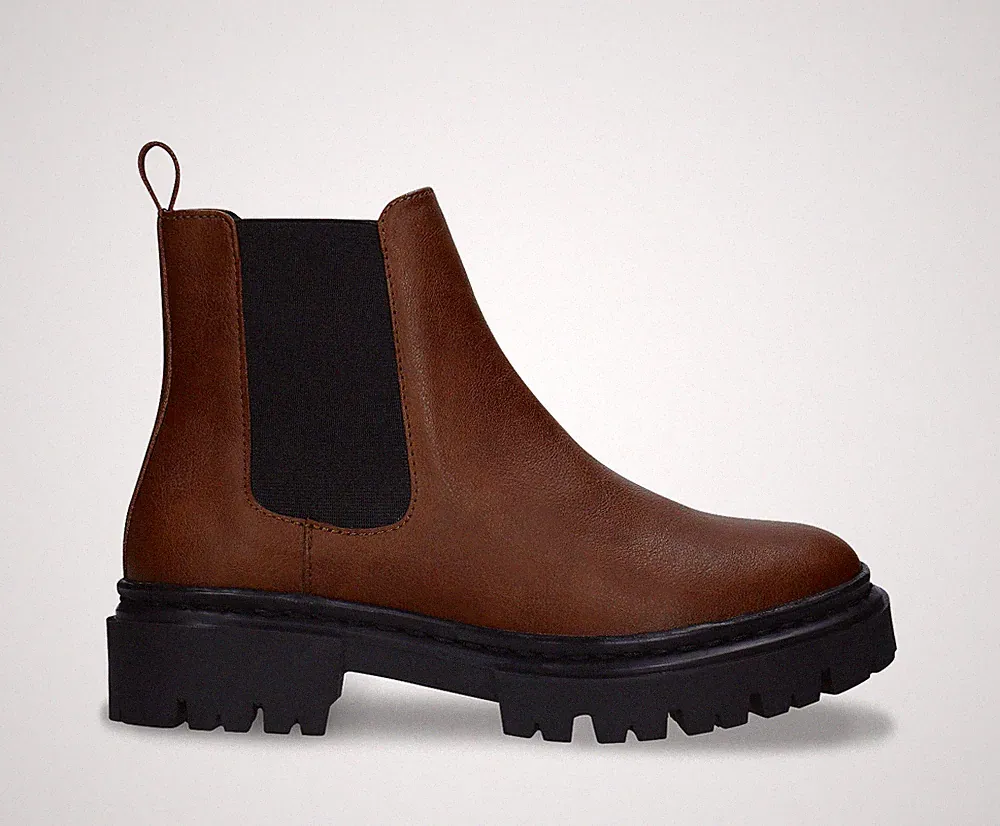 Veganer Damen Chelsea Boot Knöchel Größe 36-42 aus Braun Mikrofaser Gummi-Sohle