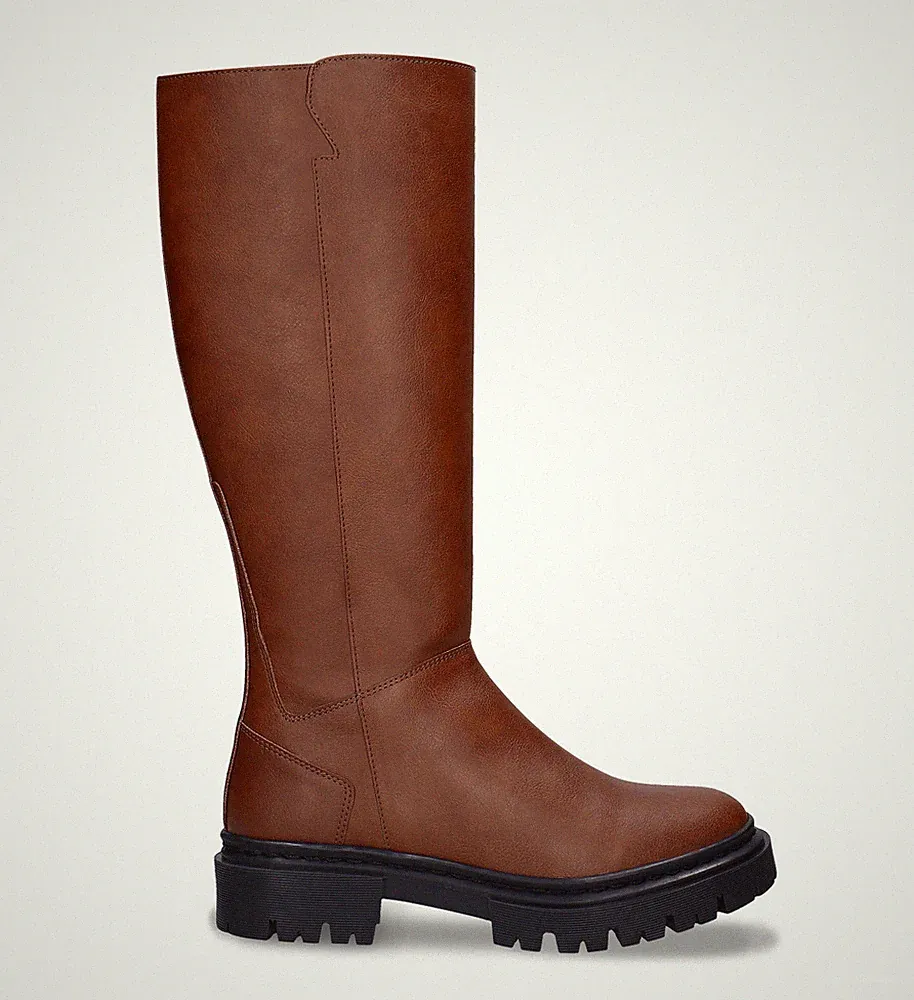 Veganer Damen Kniehohe Boot aus Veganer Leder Braun Größe 36-42 Reißverschluss