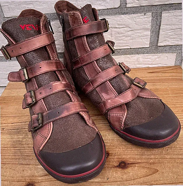 VENICE-Damen Stiefeletten-Echtleder-mit Schnallen-leicht gefüttert-braun-Gr. 40