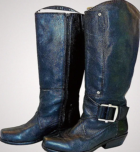 Verändert Fergie Schwarz Leder Nuclear Stiefel Hoch Biker Ingenieur Schnallen 10