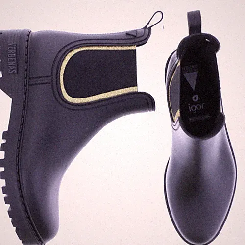 Verbenas | Gaudí Mate Glitter | Negro-Oro/Schwarz-Gold | Damen Gummistiefel | Ch