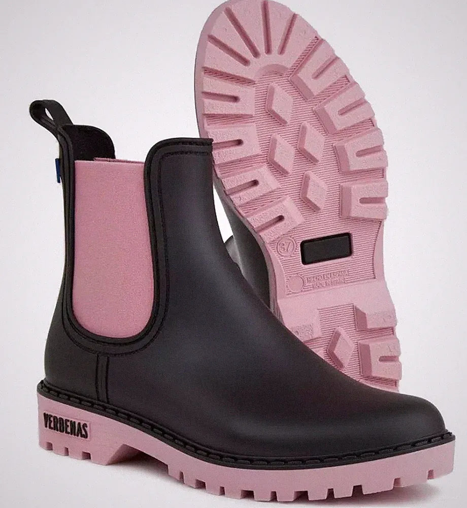 Verbenas Stiefelette Gaudi Mate Schwarz Rosa Leder Regenstiefel Gummistiefel