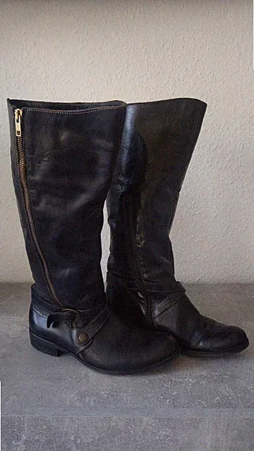 VERO CUOIO Manas Design Lederstiefel Langschaftstiefel Italy Leder schwarz Gr 38
