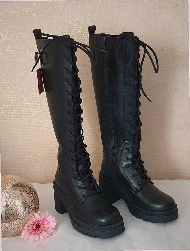 VIA MILANO Gothic Echt Leder Damen Schuhe Stiefel Winterstiefel schwarz 38 *NEU*