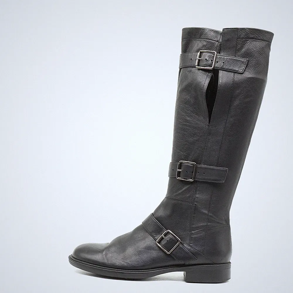 VIC MATIE Damen Schnallen Langschaft Stiefel Schwarz Leder Reitstiefel EU 38