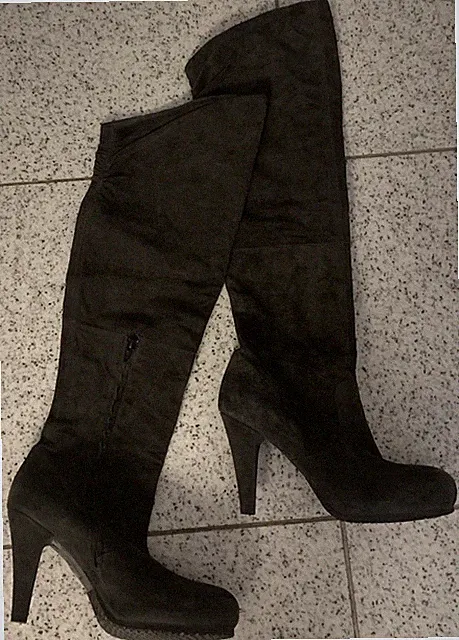 VIC MATIE Overknee Luxus STIEFEL Aus Leder GR: 40 Schwarz Neu