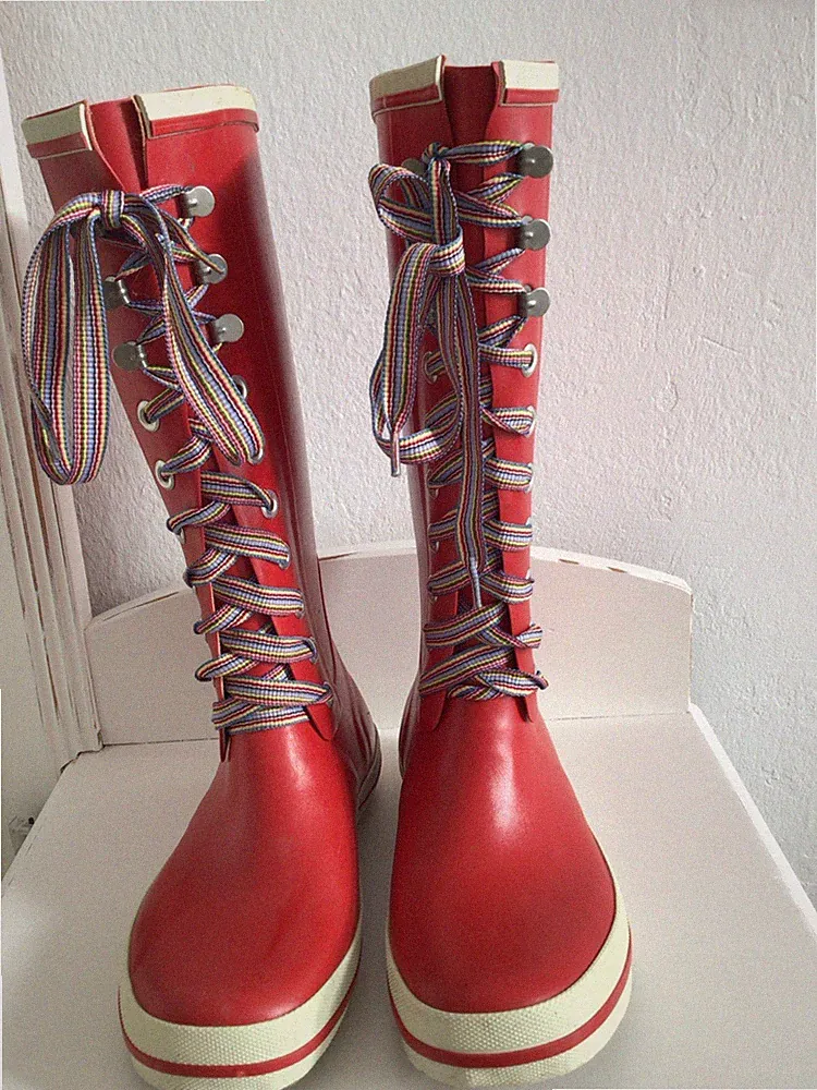 Viking Coole Gummistiefel rot mit Zier-Schnürung 36 Sehr gut