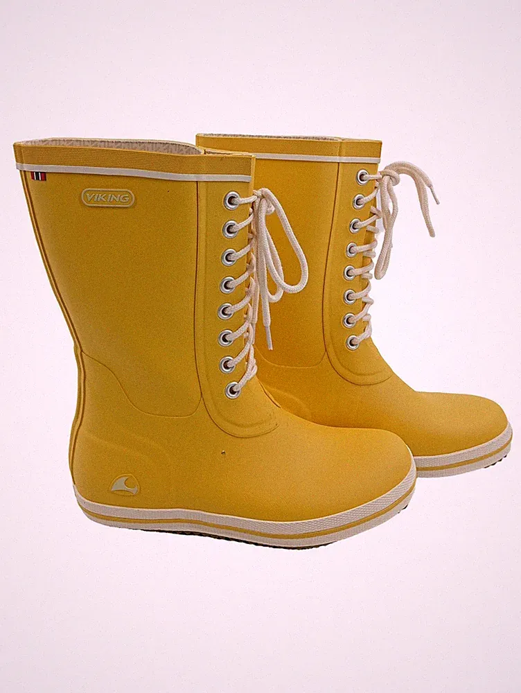 VIKING Retro Logg Gummistiefel Damen Gr. 39 Gelb Schnürung Regenstiefel