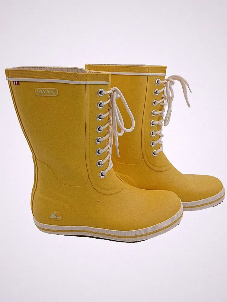 VIKING Retro Logg Gummistiefel Damen Gr. 39 Gelb Schnürung Regenstiefel