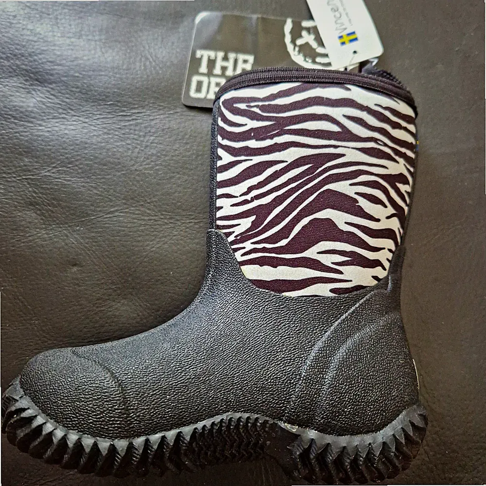 Vincent Kinder Stiefel Gummi Zebra Muster EU 24 Schwarz Weiß Flach