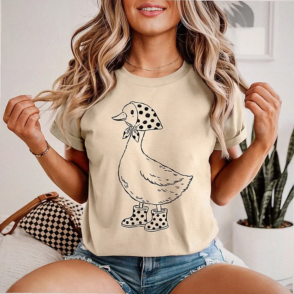 Vintage gepunktetes Ente Damen T-Shirt süße Gummistiefel Tierliebhaber...