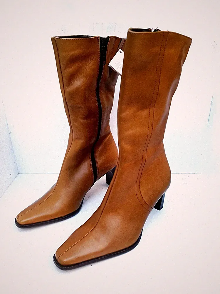 Vintage High Boots Echtleder Spitze Leder mit Absatz Nr. 36 New Boots Leather