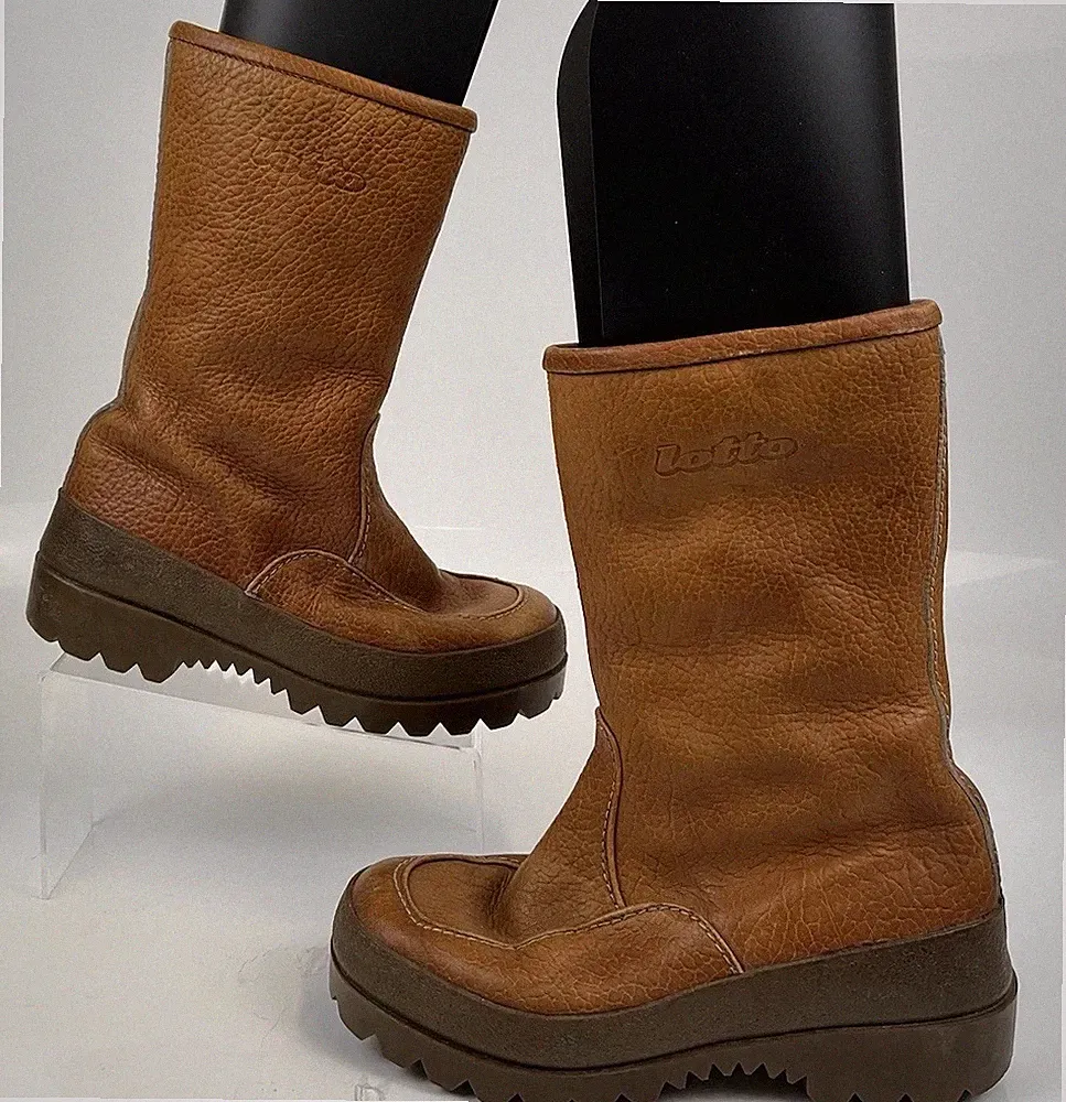 Vintage. Lotto Leder Reißverschluss Damen Stiefel Fell gefüttert.UK 6