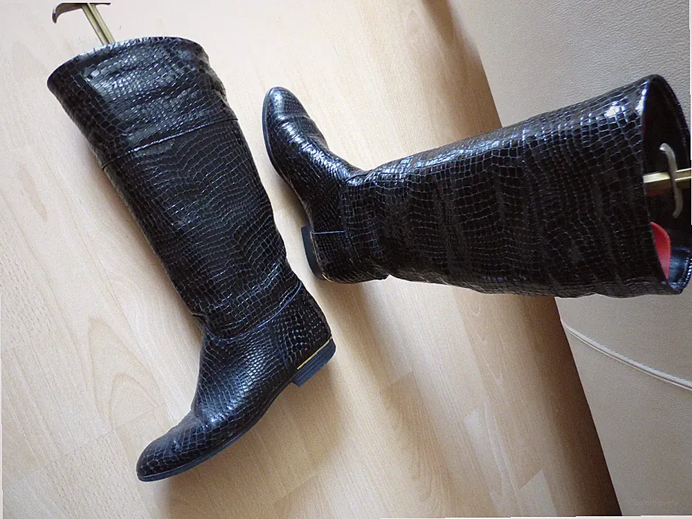 VINTAGE STIEFEL Reiterlook, Gr. 39 in Schwarz Krokolook top