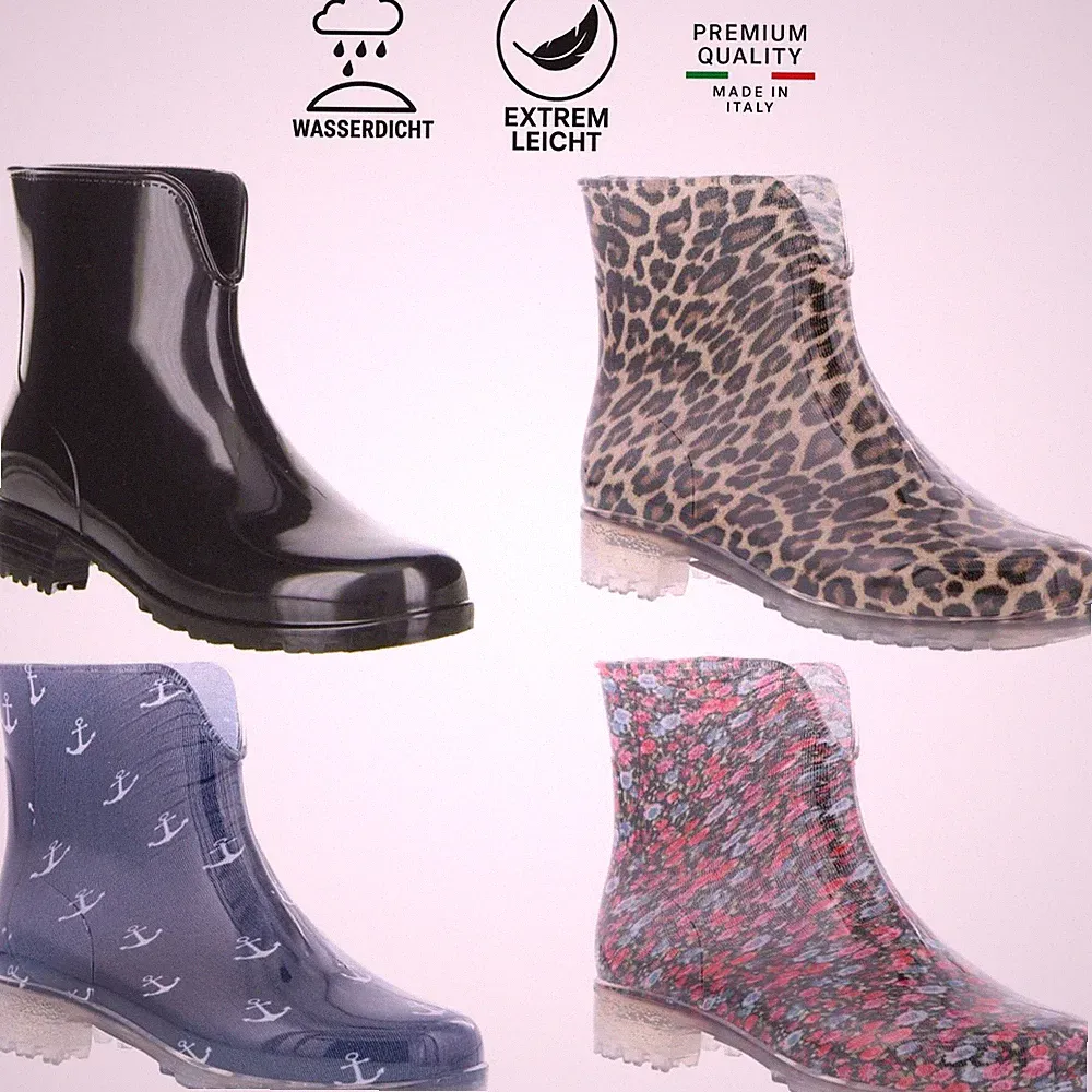 Vista Damen Gummistiefel PAOLA kurz – Regenstiefel 36–42 Schwarz Leopard PVC