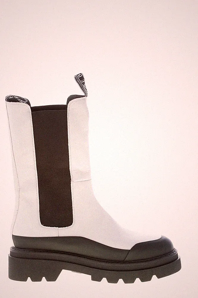 VOILE BLANCHE damen schuhe weiß leder elastisches bootie mit schwarz