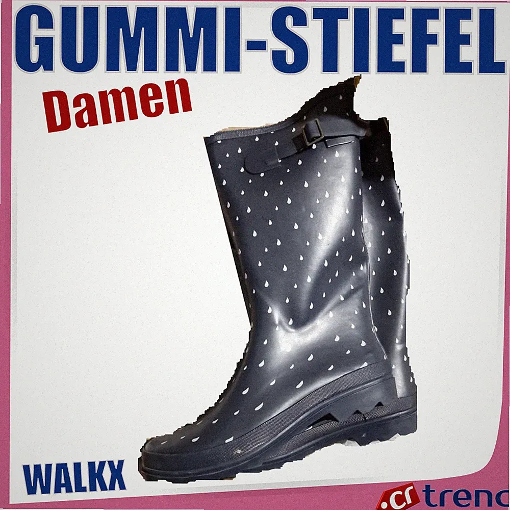 WALKX Damen Gummistiefel gefüttert Dunkelblau mit Tropfenmuster Warmfutter Gr 38
