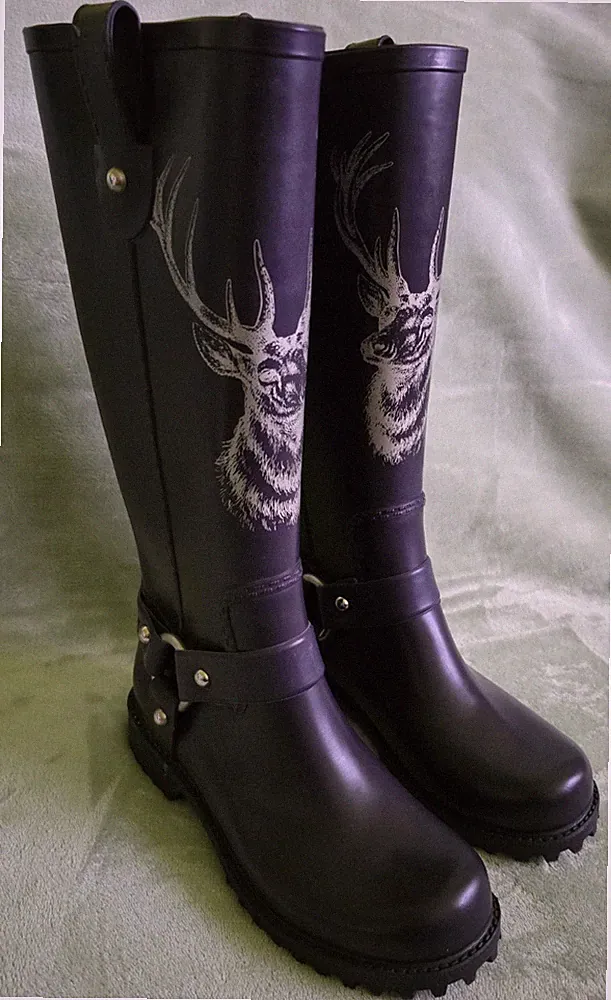 Wandelei Gummistiefel Damen Größe 36 Stiefel Gummi mit Motiv Hirsch Dunkellila