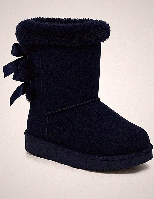 Warm gefütterte Damenstiefel mit Satinband und Kunstfell, blau, 36 EU