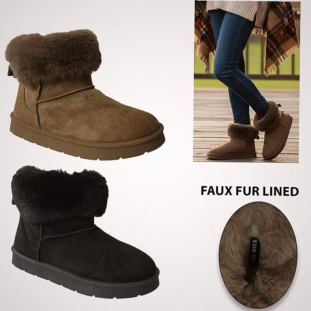 WARME DAMEN-WINTERSTIEFELETTE MIT ÜBERZIEHKRAGEN UND FELLFUTTER GRÖSSE 3 4 5 6 7 8