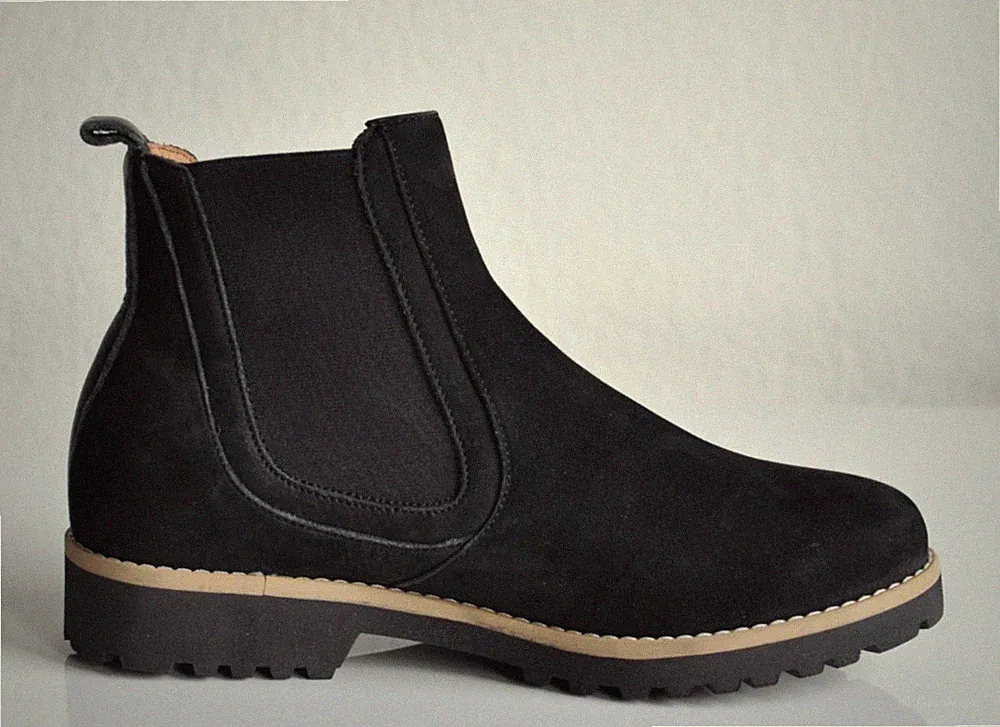 Waschbär Chelsea Boots Stiefeletten flach Veloursleder Leder Schwarz Gr 36,5 37