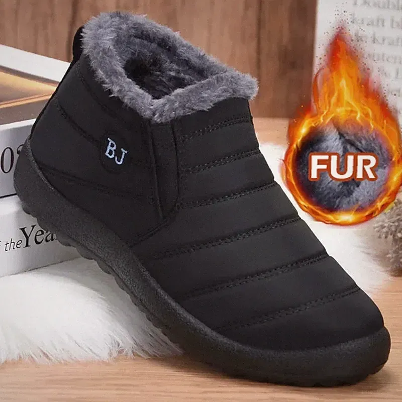 Wasserdichte Damen-Winterstiefel Plüsch-Schneestiefel Knöchelhoch Schwarz