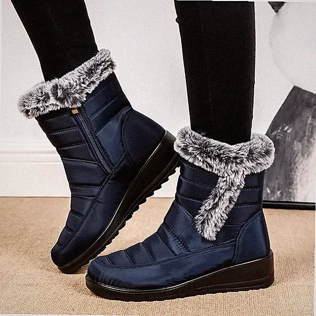 Wasserdichte Kunstfell Winterstiefel für Damen, Schneestiefel.