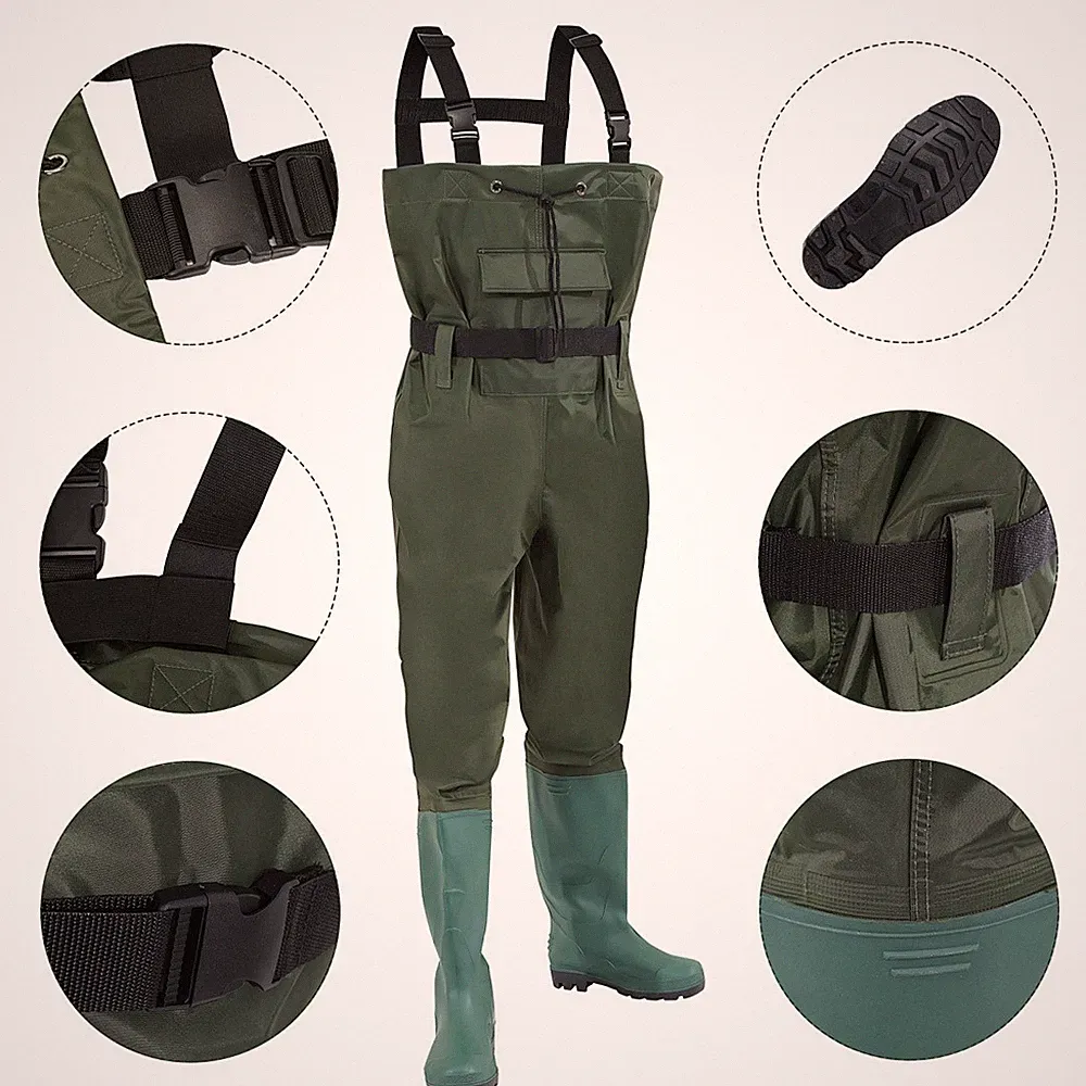 Wathose Fischer Teichhose Anglerhose Gr. 42-47 Angeln Gummistiefel mit Haken