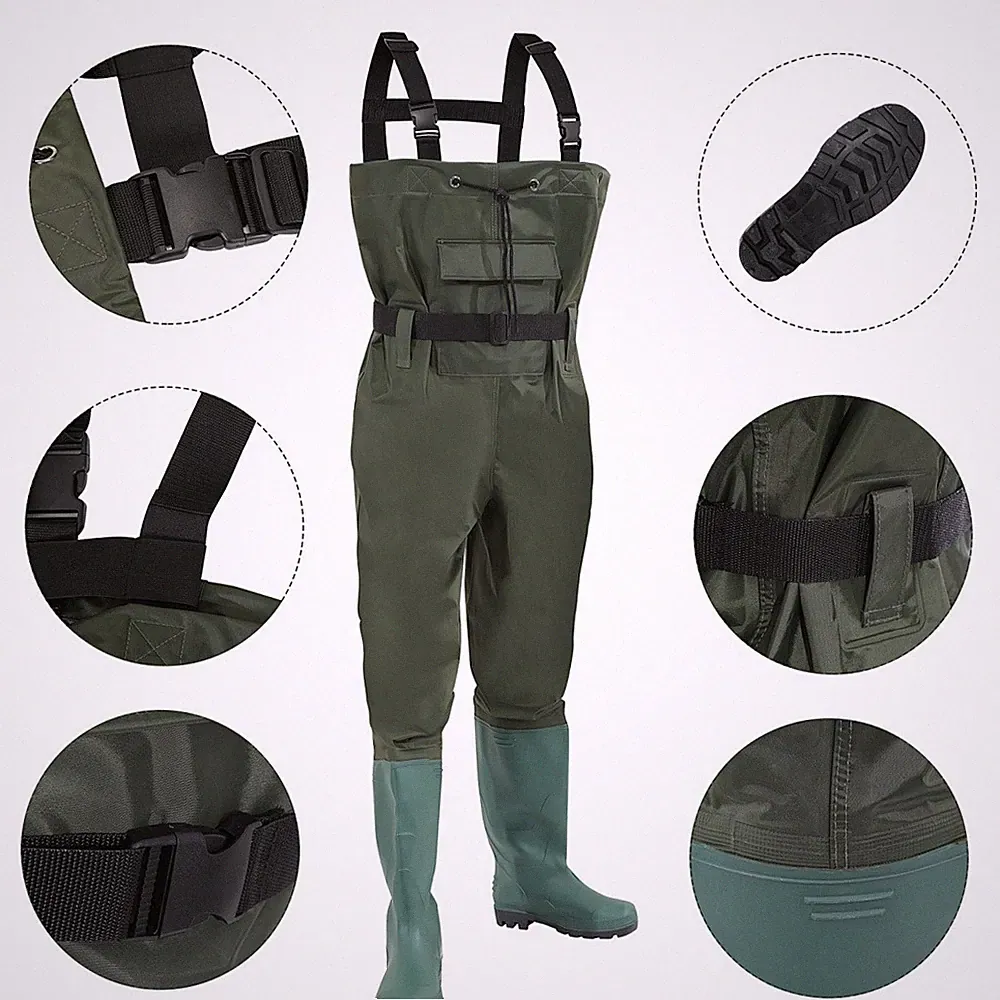 Wathose Gr. 42-47 Gummistiefel Anglerhose Angeln Fischer Teichhose mit Haken