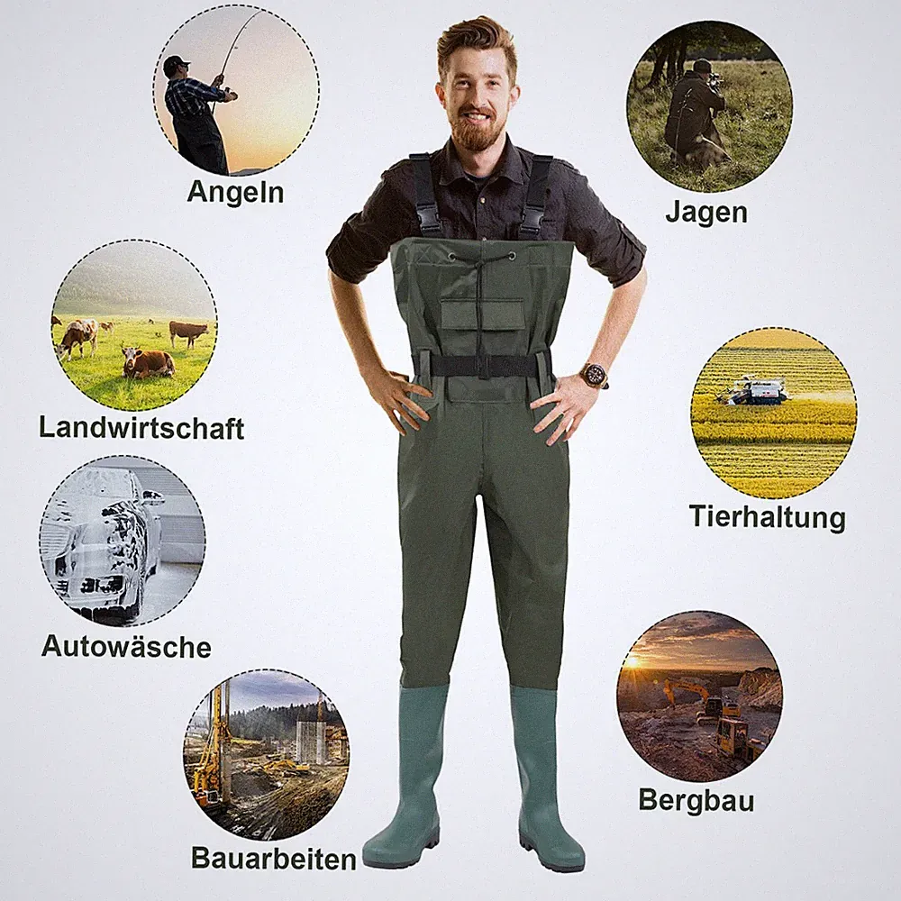 Wathose Gummistiefel Gr. 42-47 mit Haken Angeln Teichhose Anglerhose Fischer