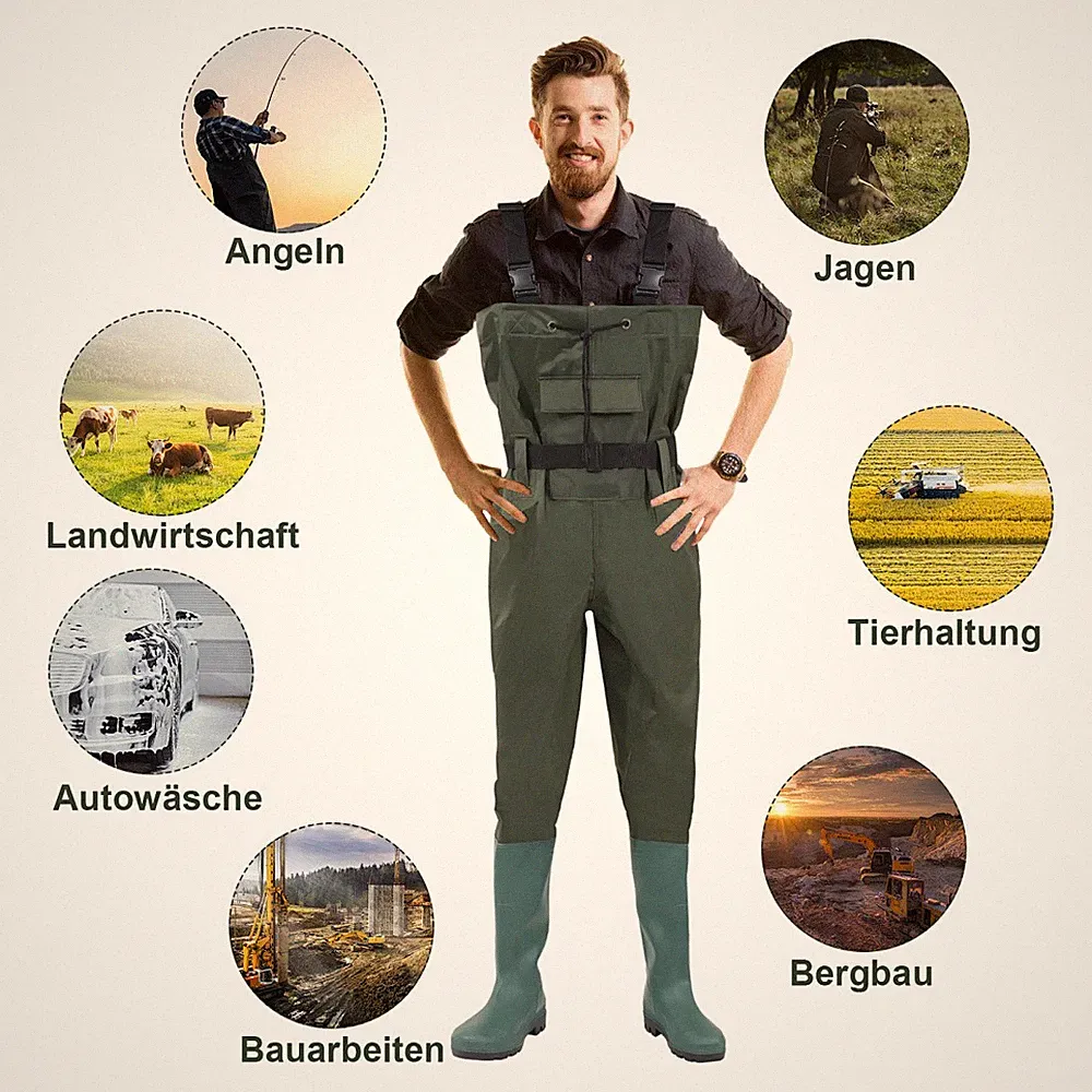 Wathose Gummistiefel Gr. 42-47 mit Haken Angeln Teichhose Anglerhose Fischer