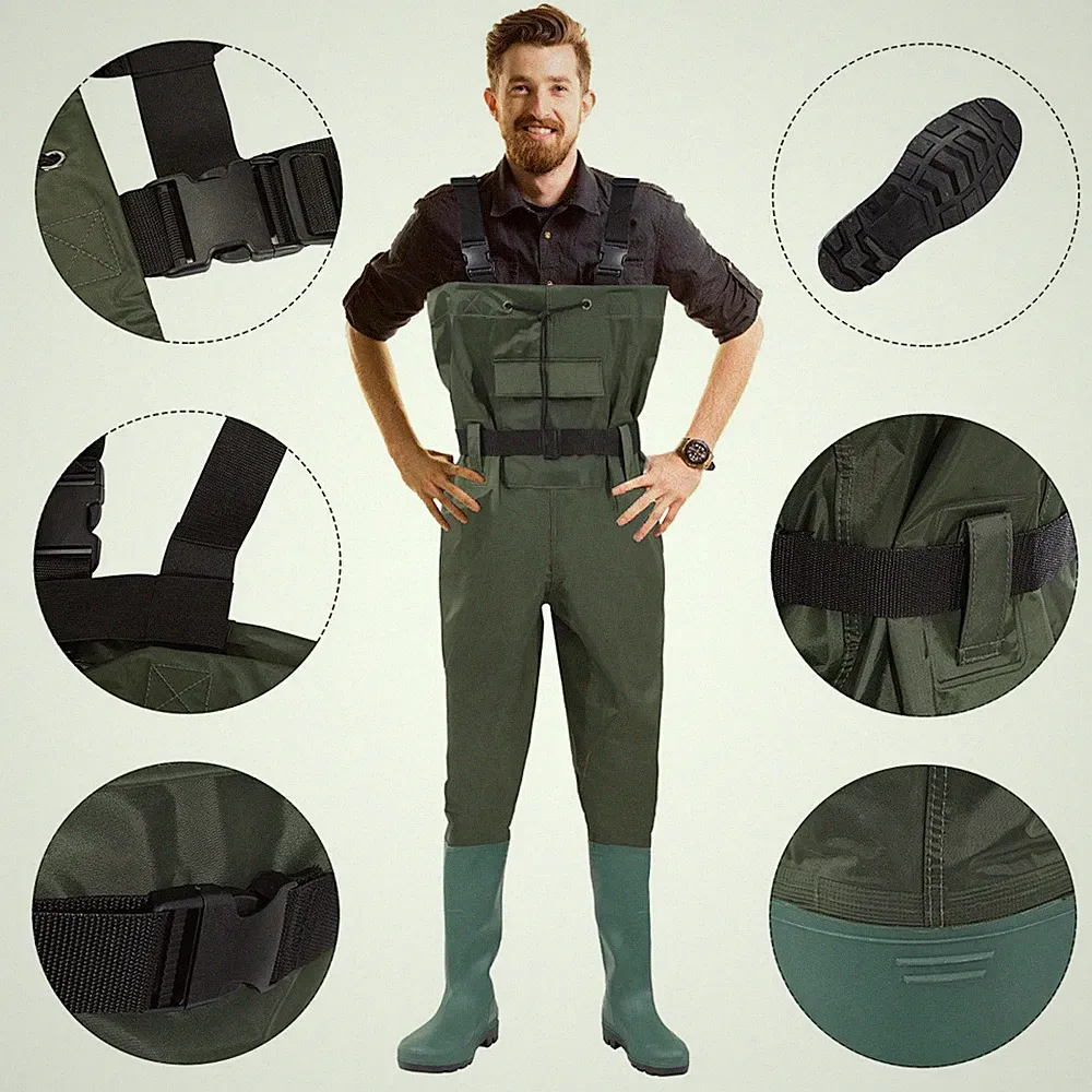 Wathose Teichhose Gummistiefel Anglerhose Gr. 42-47 Fischer mit Haken Angeln