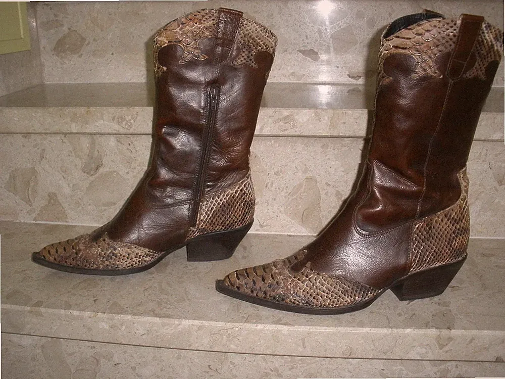 Westernstiefel braun Echtleder mit Akzenten aus Kunstleder Fasching Karneval