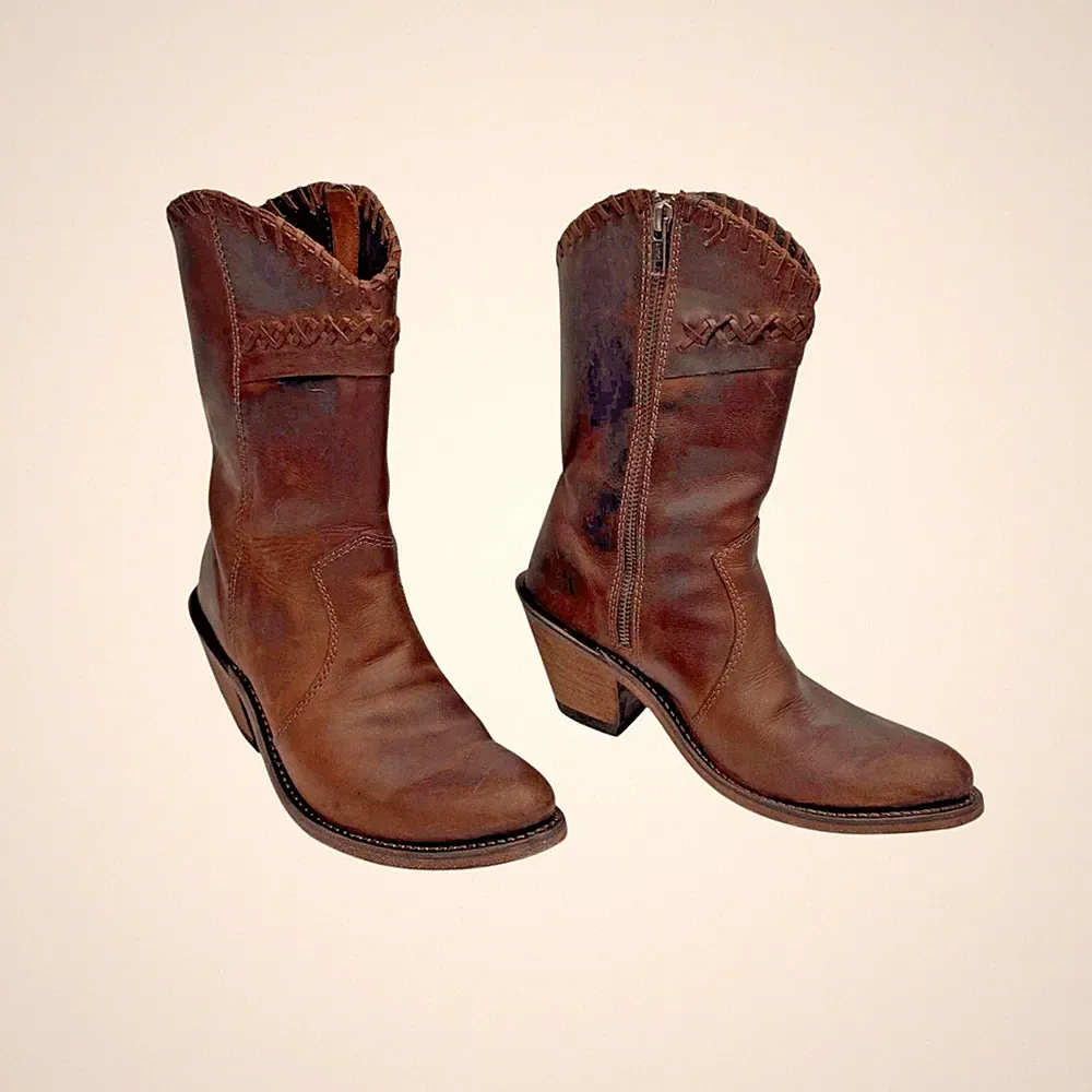 Westernstiefel Damen 38 Braun Leder Cowboy Boots Old West 18154 getragen