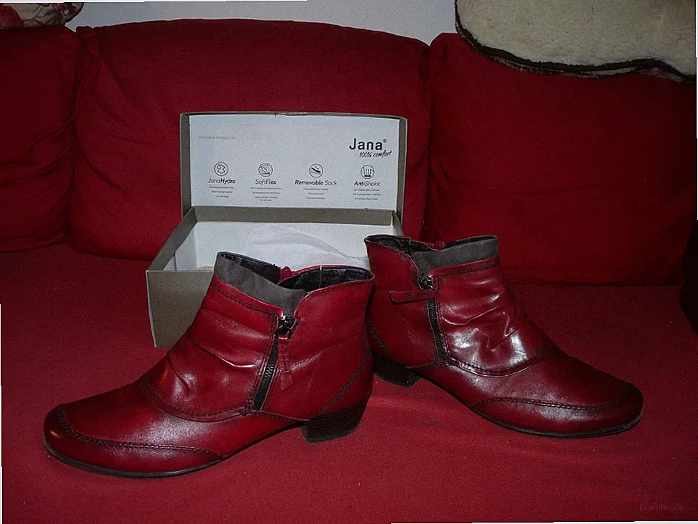 wie neu DAMENstiefel Gr 42,5 Stiefelette rot Jana Leder flexible Sohle Absatz 4