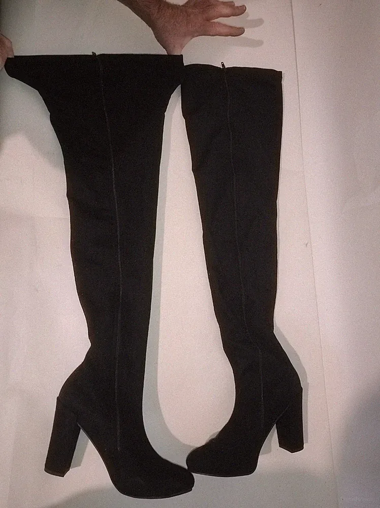 Wildleder stretch Overknee Stiefel in schwarz 11 cm block 47 46 45 44