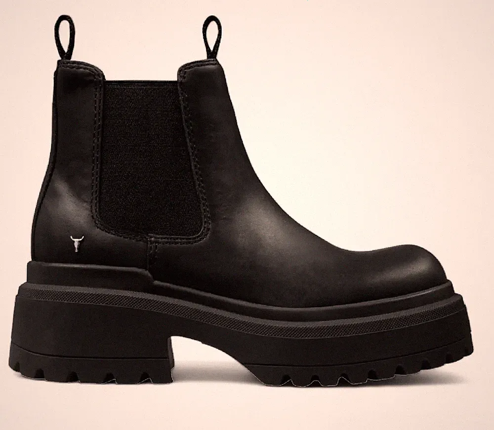 Windsorsmith Damen Schwarze Chunky Chelsea Boots Leder Plateau - Dopamine