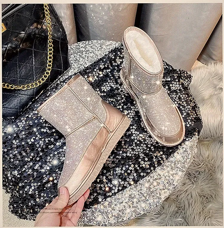 Winterboots Strass Schneestiefel snow warm weich Damen elegant glänzend