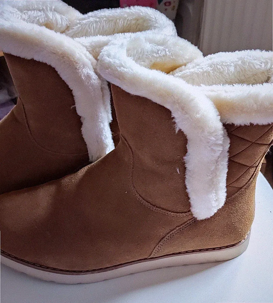 Winterstiefel LANDS'END Damen Stiefel Leder Fell 41 Beige, Neuwertig