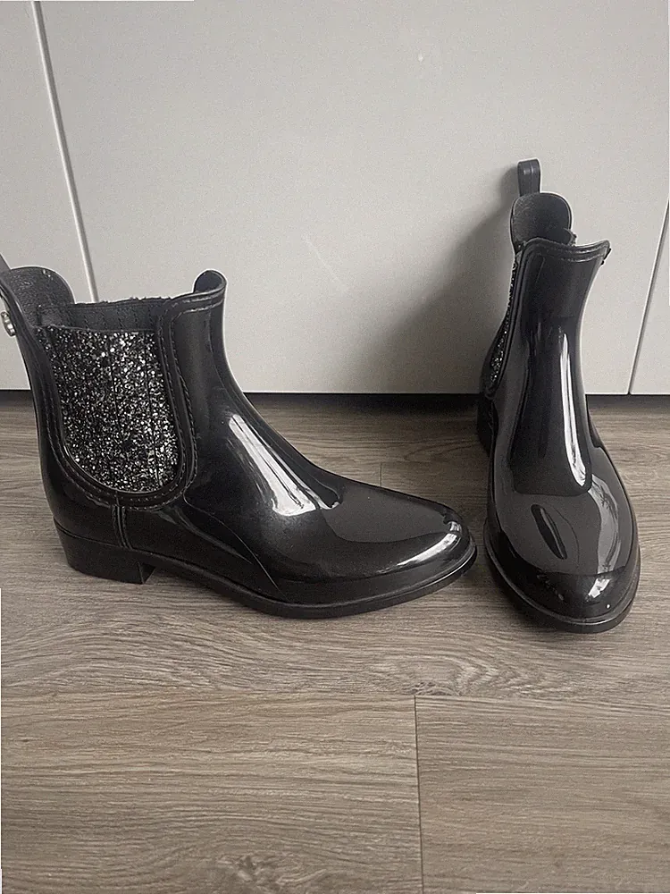 wNEU Lemon Jelly Chelsea Gummistiefel mit Glitzer Schwarz Gr. 36