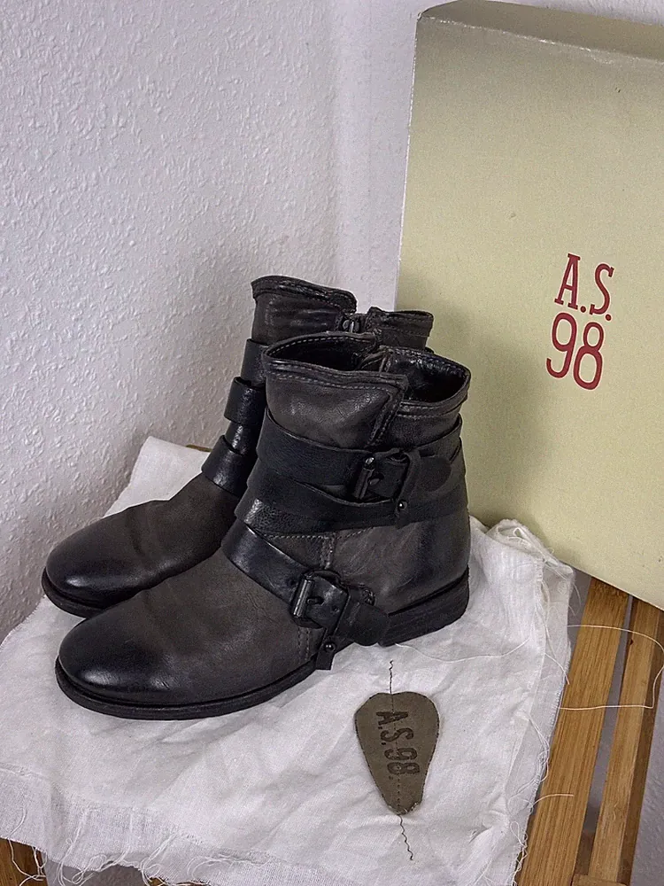 Women's A.S.98 Airstep Grey Leather Ankle Biker Boots 38EU 6UK US8