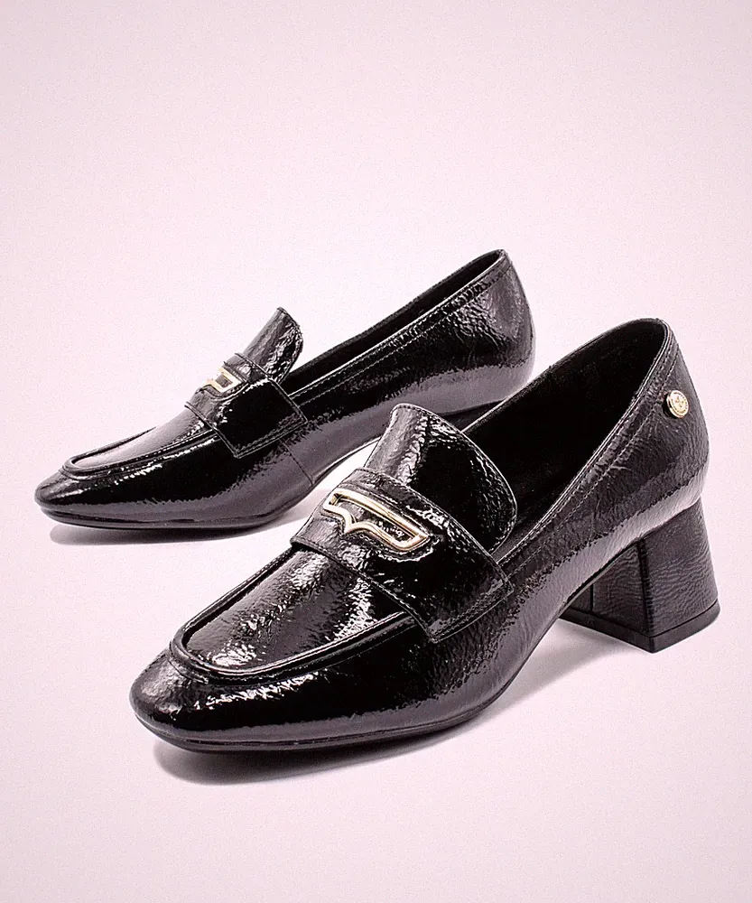 XTI DAMEN HALBSCHUHE MIT ABSATZ IN SCHWARZ LACK 144251 VON 35 BIS 40 NEU