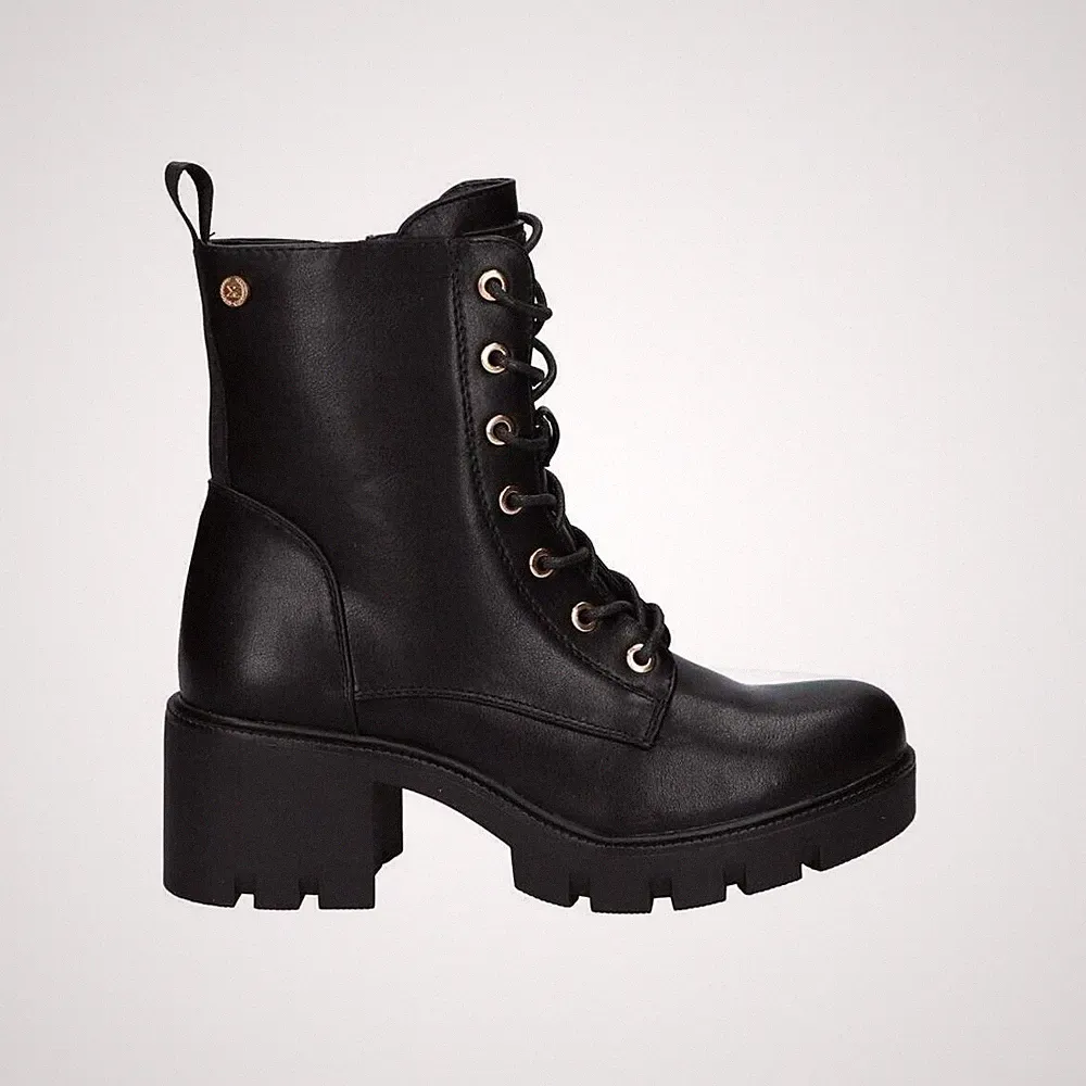 XTI Damen Stiefeletten Kurzschaft Mit Absatz Biker Winter Schwarz Stiefel 141840