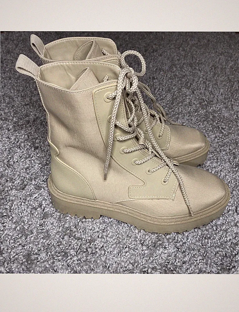 Zara Boots Desert Utility Stiefeletten Beige Lace Up Booties