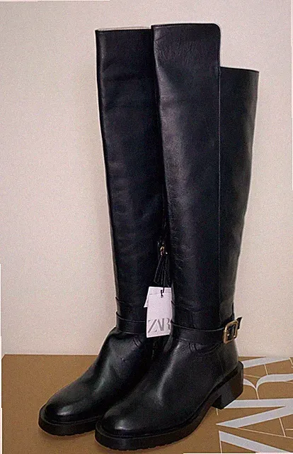 ZARA LEDERSTIEFEL IM REITSTIL MIT SCHNALLE ALLE GRÖßEN SCHWARZ NEU REF. 2052/010