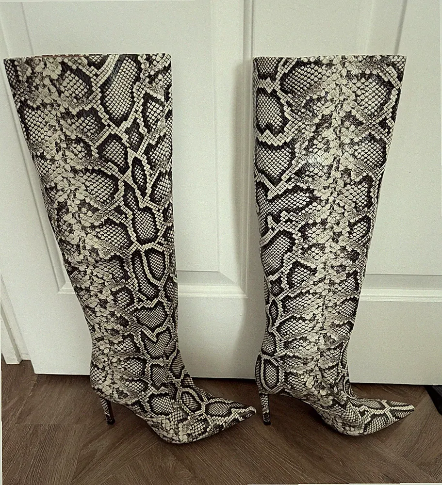 Zara Schlangenleder Kniehohe Stiefel High Heel UK 5 EU 38 Ausverkauft