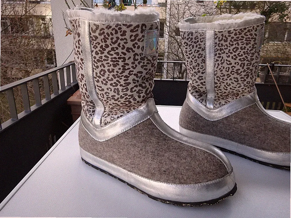 ZDAR Classic Boots Damen Stiefel LAMMFELL Leoparden Beige Silber Wolle Gr.37 TOP