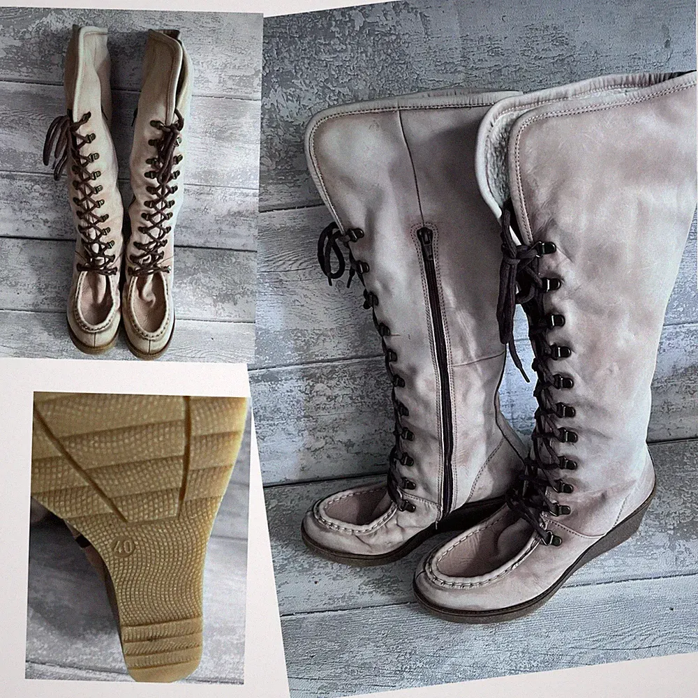 🔸 Zign Damen Overknee Stiefel 🔸 Gr 40 🔸 Sandfabend / grau 🔸 Herbst 🔸 Winter
